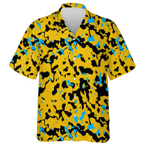 Abstract Black Blue And Yellow Camouflage Pattern Hawaiian Shirt, Hawaiian Shirt Gift, Christmas Gift