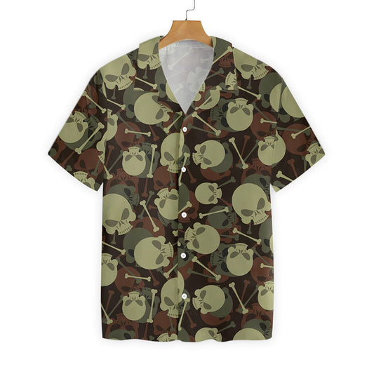 Skull And Bone Military Pattern Impressive Design Hawaiian Shirt, Hawaiian Shirt Gift, Christmas Gift