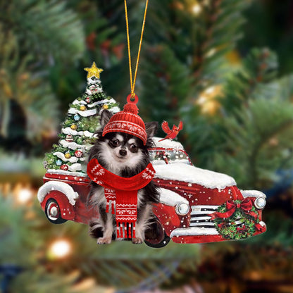 Chihuahua-Christmas Car Two Sided Christmas Plastic Hanging Ornament, Happy Christmas Ornament, Christmas Gift, Christmas Decoration