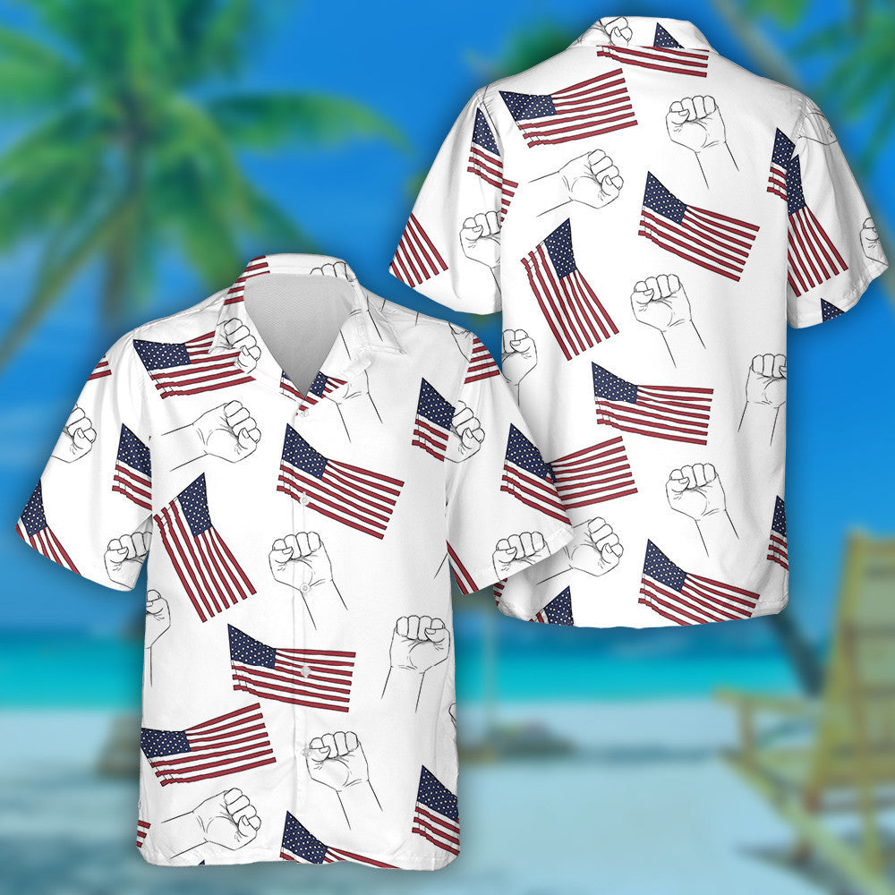 Proud Flag Of America And Sketch Hand Pattern Hawaiian Shirt, Hawaiian Shirt Gift, Christmas Gift