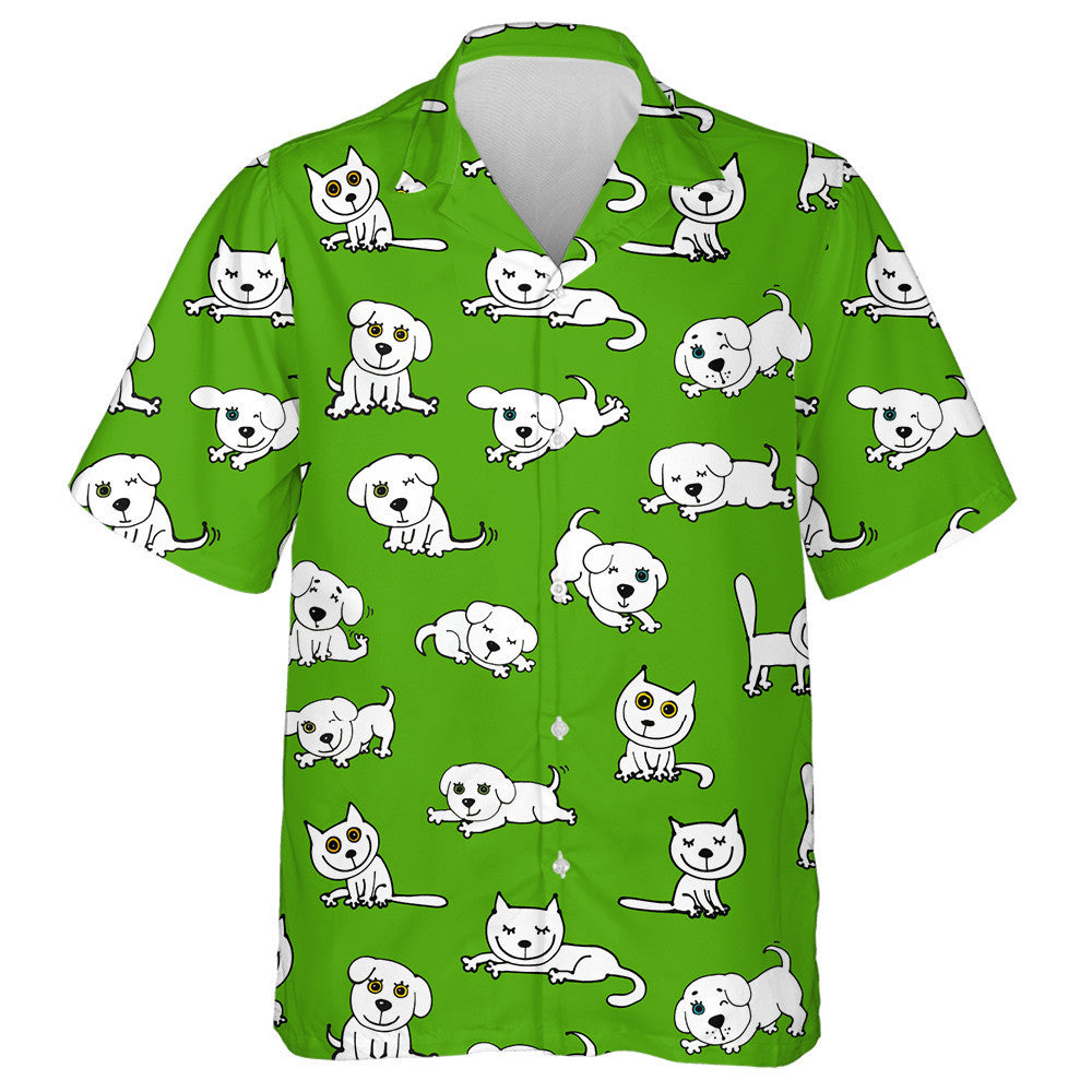 Funny Cats And Dogs On Green Isolated Background Hawaiian Shirt, Hawaiian Shirt Gift, Christmas Gift