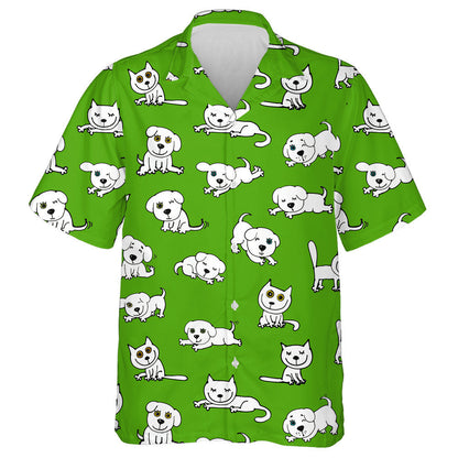 Funny Cats And Dogs On Green Isolated Background Hawaiian Shirt, Hawaiian Shirt Gift, Christmas Gift