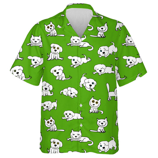 Funny Cats And Dogs On Green Isolated Background Hawaiian Shirt, Hawaiian Shirt Gift, Christmas Gift