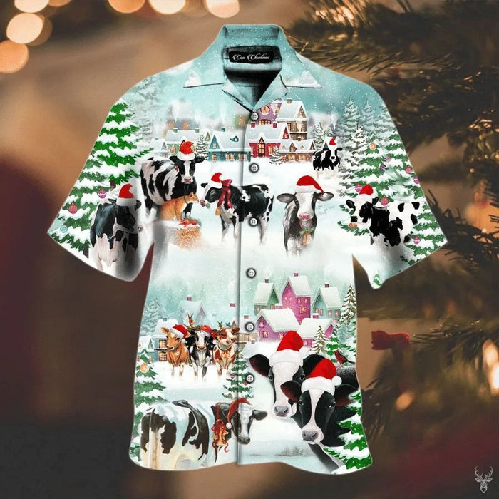 Winter Design Hawaiian Shirt Christmas Cow Santa, Hwaiian For Gift