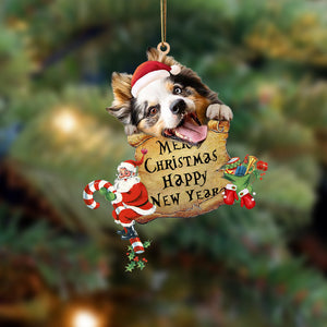 Australian Shepherd-Christams & New Year Two Sided Christmas Plastic Hanging Ornament, Home Decor Plastic Ornament, Christmas Ornament Gift