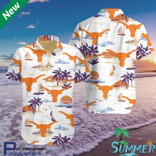 Texas Longhorn Aloha Shirt Hawaiian Aloha Shirt Hawaiian Shorts Beach Short Shirt, Hawaiian Shirt Gift, Christmas Gift