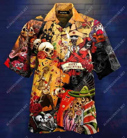 Skull Happy Valentine Day Short Hawaiian Shirt Summer Hawaiian T Shirts Best Hawaiian Shirts Hawaiian Shirts For Men, Hawaiian Shirt Gift, Christmas Gift