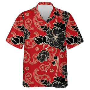 Abstract Elegance Pattern With Paisley And Floral Red Background Hawaiian Shirt, Hawaiian Shirt Gift, Christmas Gift