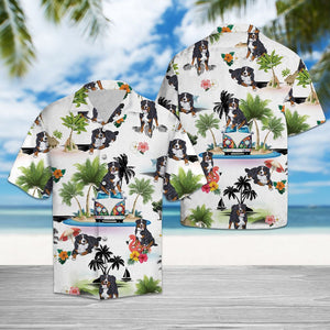 Bernese Mountain Dog With Palm Trees Design Hawaiian Shirt, Hawaiian Shirt Gift, Christmas Gift