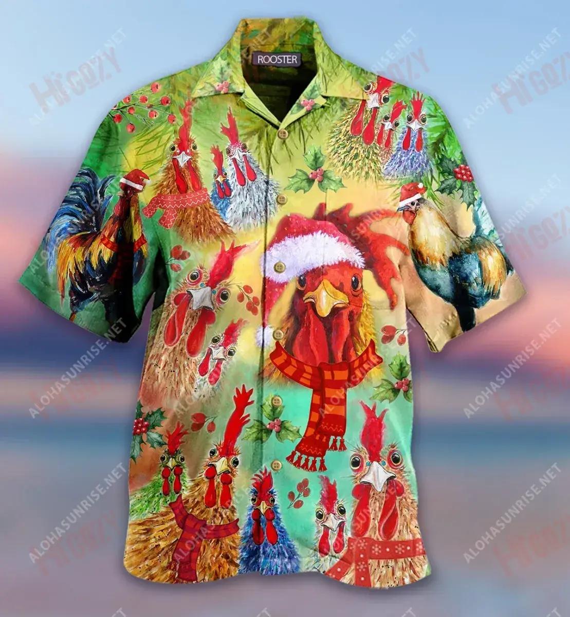 Rooster Merry Clucking Christmas Short Hawaiian Shirt Hobbies Short Sleeve Best Hawaiian Shirts Hawaiian Shirt Pattern, Hawaiian Shirt Gift, Christmas Gift