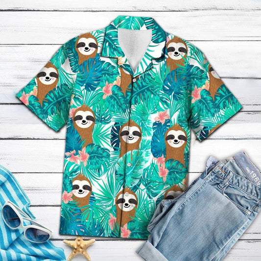Cartoon Sloth Tropical Jungle Design Hawaiian Shirt, Hawaiian For Gift