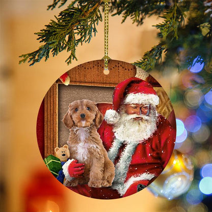 Cockapoo With Santa Christmas Christmas Plastic Hanging Ornament, Christmas Gift, Christmas Decoration