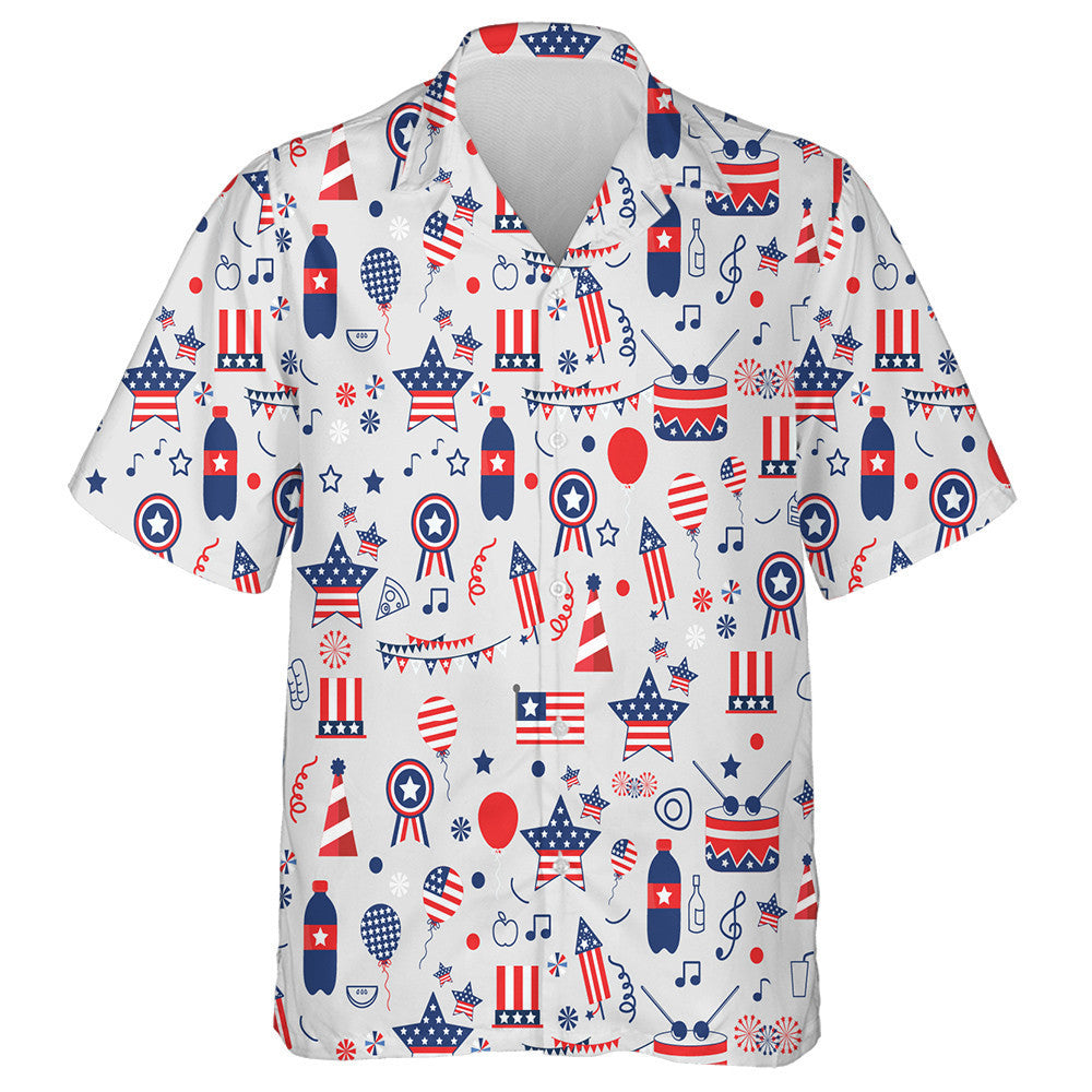 Awesome Illustration Icons In The Flag Of USA Pattern Hawaiian Shirt, Hawaiian Shirt Gift, Christmas Gift