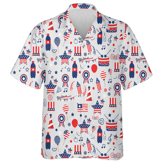 Awesome Illustration Icons In The Flag Of USA Pattern Hawaiian Shirt, Hawaiian Shirt Gift, Christmas Gift