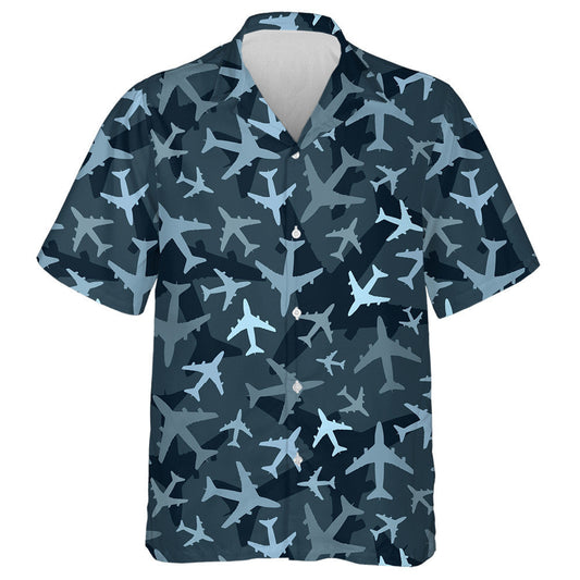 Dark Blue Airplanes Camouflage Military Pattern Hawaiian Shirt,Hawaiian Shirt Gift, Christmas Gift