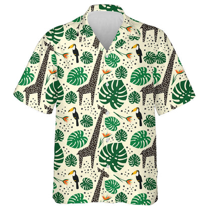 Monstera Leaf With Black Giraffe And Toucan Pattern Hawaiian Shirt, Hawaiian Shirt Gift, Christmas Gift