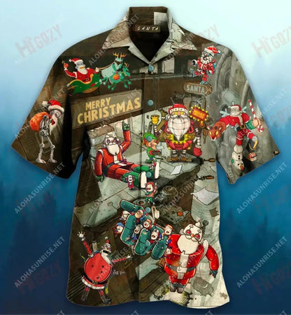 Robot Santa Merry Christmas Short Hawaiian Shirt Summer Short Sleeve Hawaiian Crazy Shirts Hawaiian Shirt Pattern, Hawaiian Shirt Gift, Christmas Gift