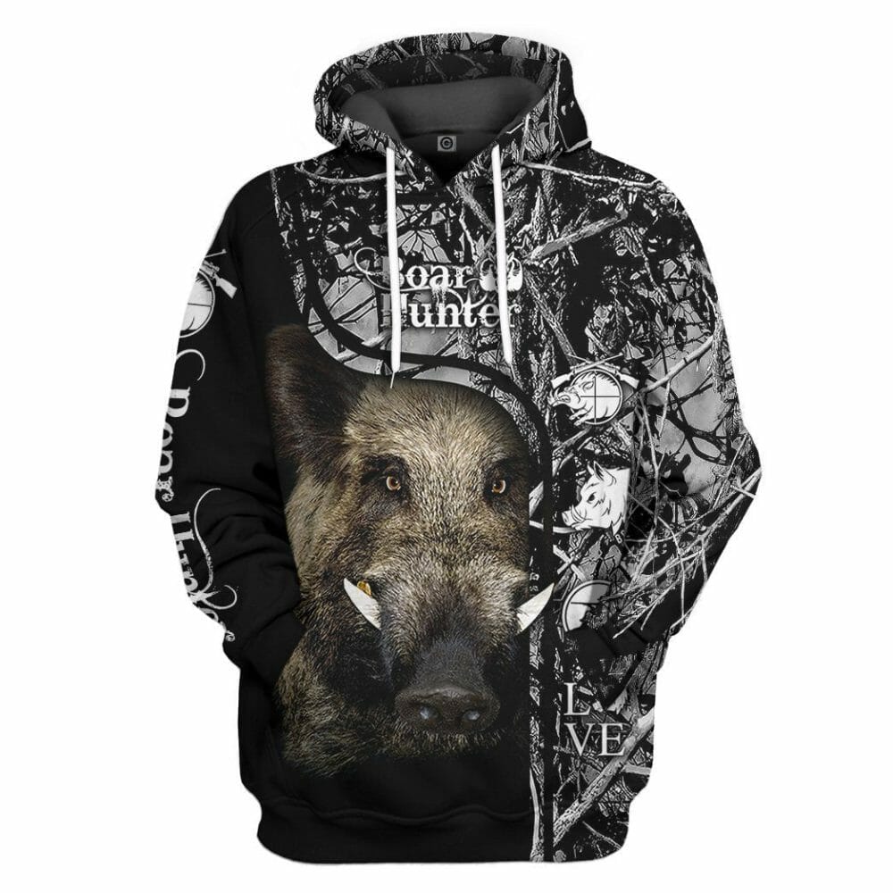 3D Wildschweinjäger Schwarz Benutzerdefinierte T-shirt Hoodie Bekleidung