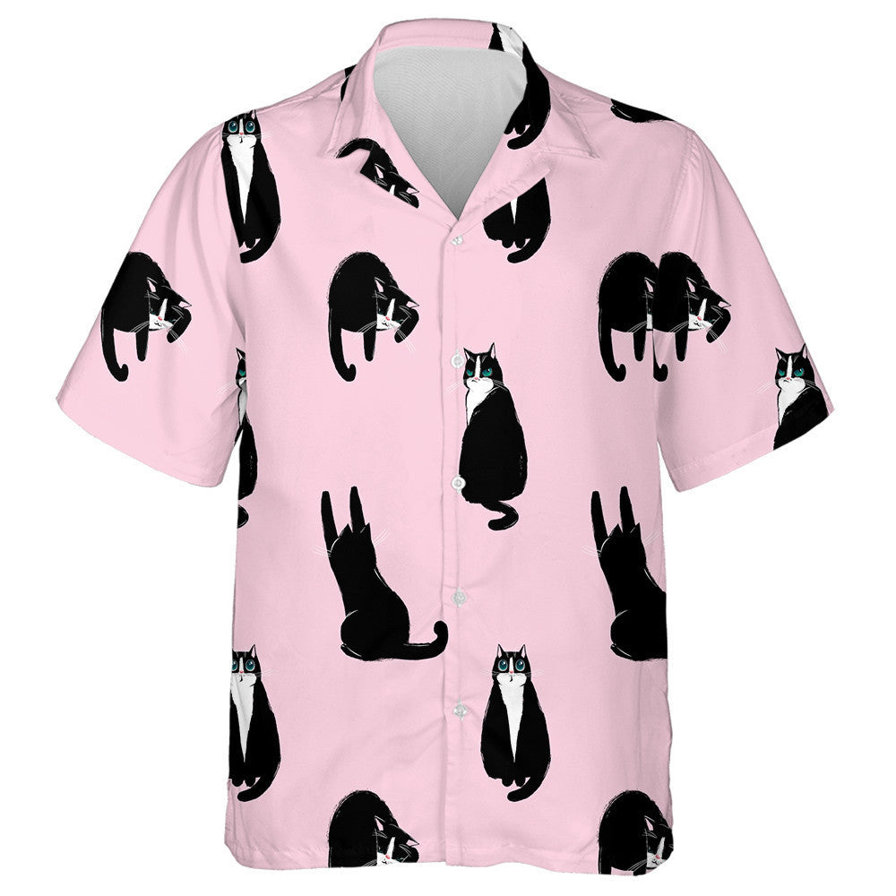 Black Cats With Green Eyes On A Pink Background Hawaiian Shirt, Hawaiian Shirt Gift, Christmas Gift
