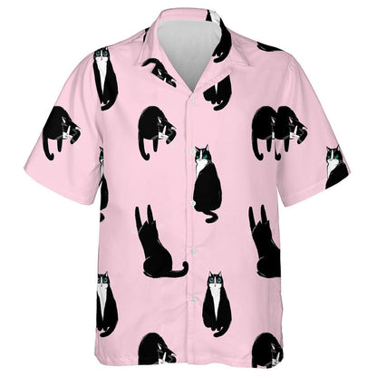 Black Cats With Green Eyes On A Pink Background Hawaiian Shirt, Hawaiian Shirt Gift, Christmas Gift