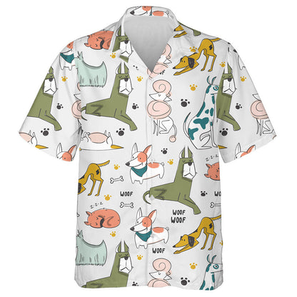 Hand Drawn Cartoon Style Dogs Grey Background Hawaiian Shirt, Hawaiian Shirt Gift, Christmas Gift
