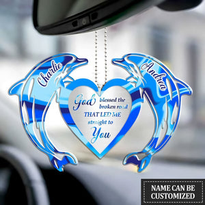 Personalized Interior Car Hanging Ornament Couple Shark With Heart God Blessed, Hot Rod Ornament For Auto, Christmas Decoration