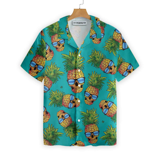 Pineapple Skull And The Tropical Leaves Design Hawaiian Shirt,Hawaiian Shirt Gift, Christmas Gift