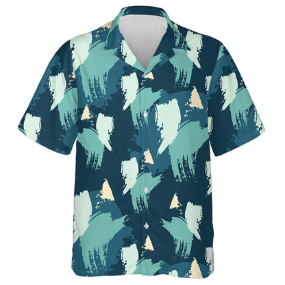 Aqua Blue Oil Painting Brush Pattern Camo Military Hawaiian Shirt, Hawaiian Shirt Gift, Christmas Gift