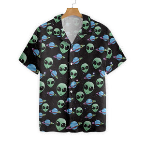 Alien Planet On Black Background Pattern Hawaiian Shirt, Hawaiian For Gift