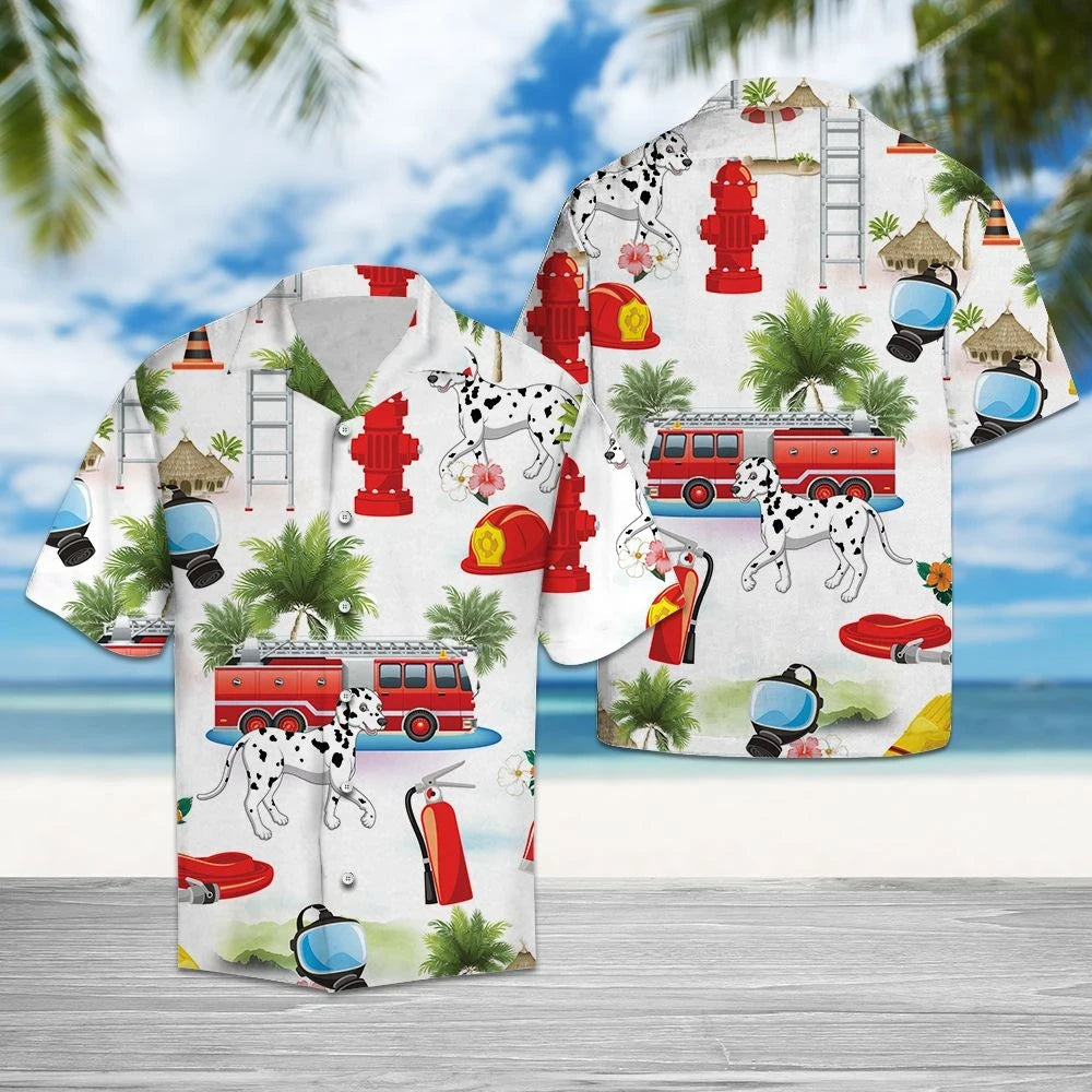 Firefighter Helmet And Bus Design Hawaiian Shirt,Hawaiian Shirt Gift, Christmas Gift