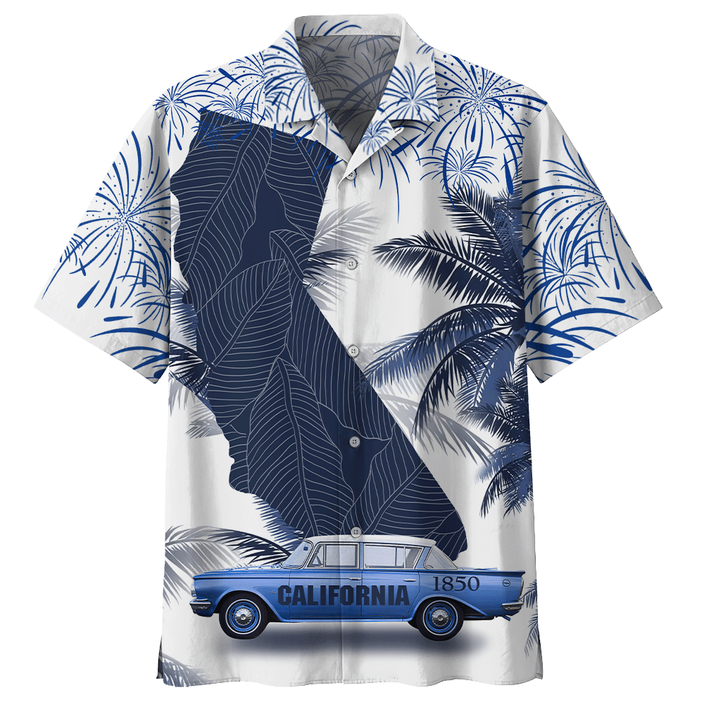 Tropical Palm Tree With California Map And Car Hawaiian Shirt, Hawaiian Shirt Gift, Christmas Gift