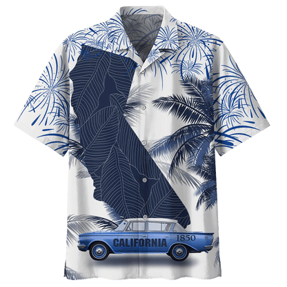Tropical Palm Tree With California Map And Car Hawaiian Shirt, Hawaiian Shirt Gift, Christmas Gift