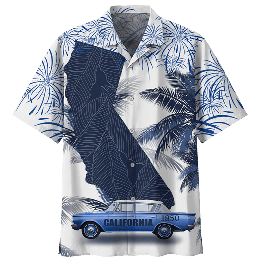 Tropical Palm Tree With California Map And Car Hawaiian Shirt, Hawaiian Shirt Gift, Christmas Gift