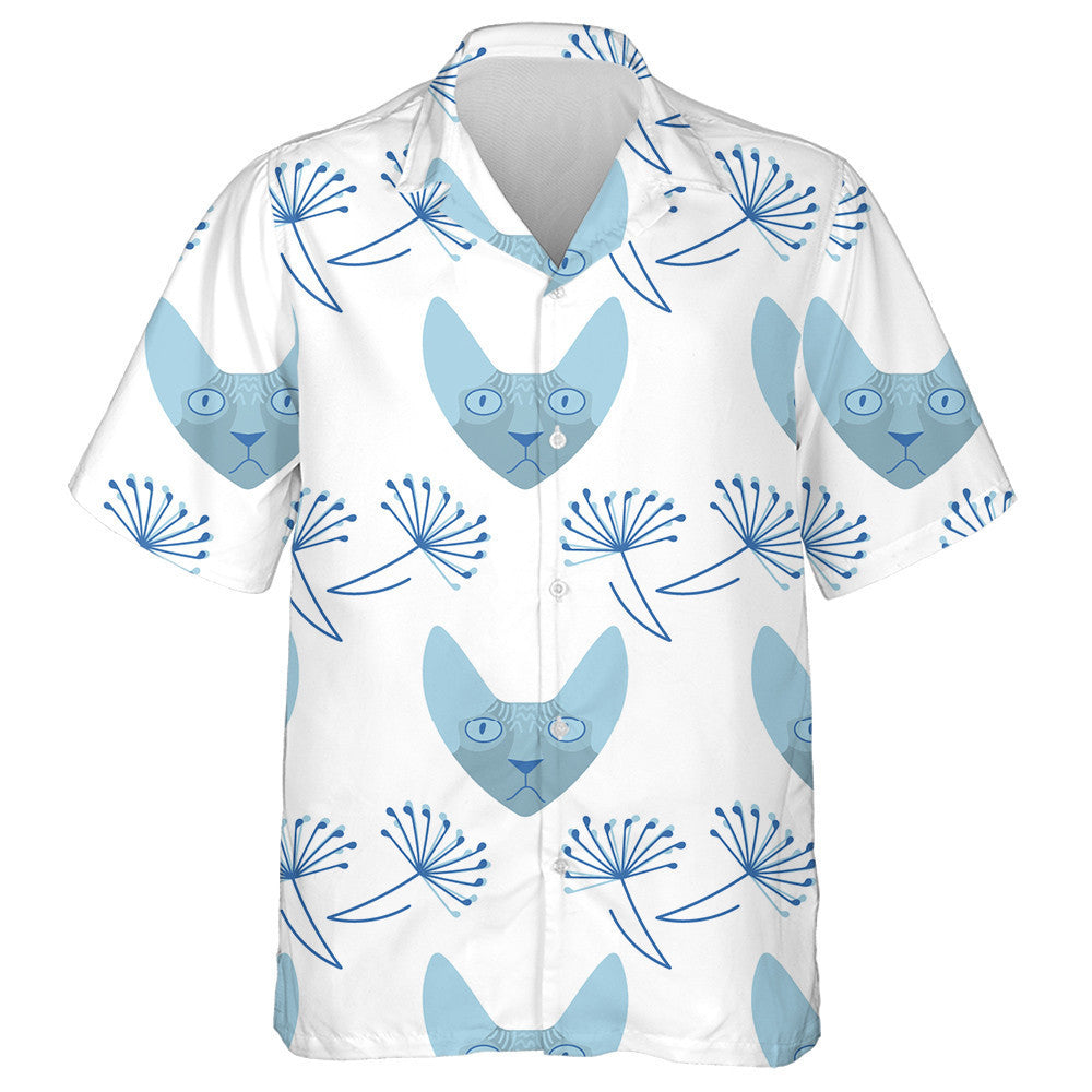 Sphynx Cat And Dandelion Flowers On White Background Hawaiian Shirt, Hawaiian Shirt Gift, Christmas Gift