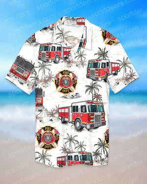 FIREFIGHTER OCEAN WHITE HAWAIIAN SHIRT_ Hawaiian Shirt Gift, Christmas Gift