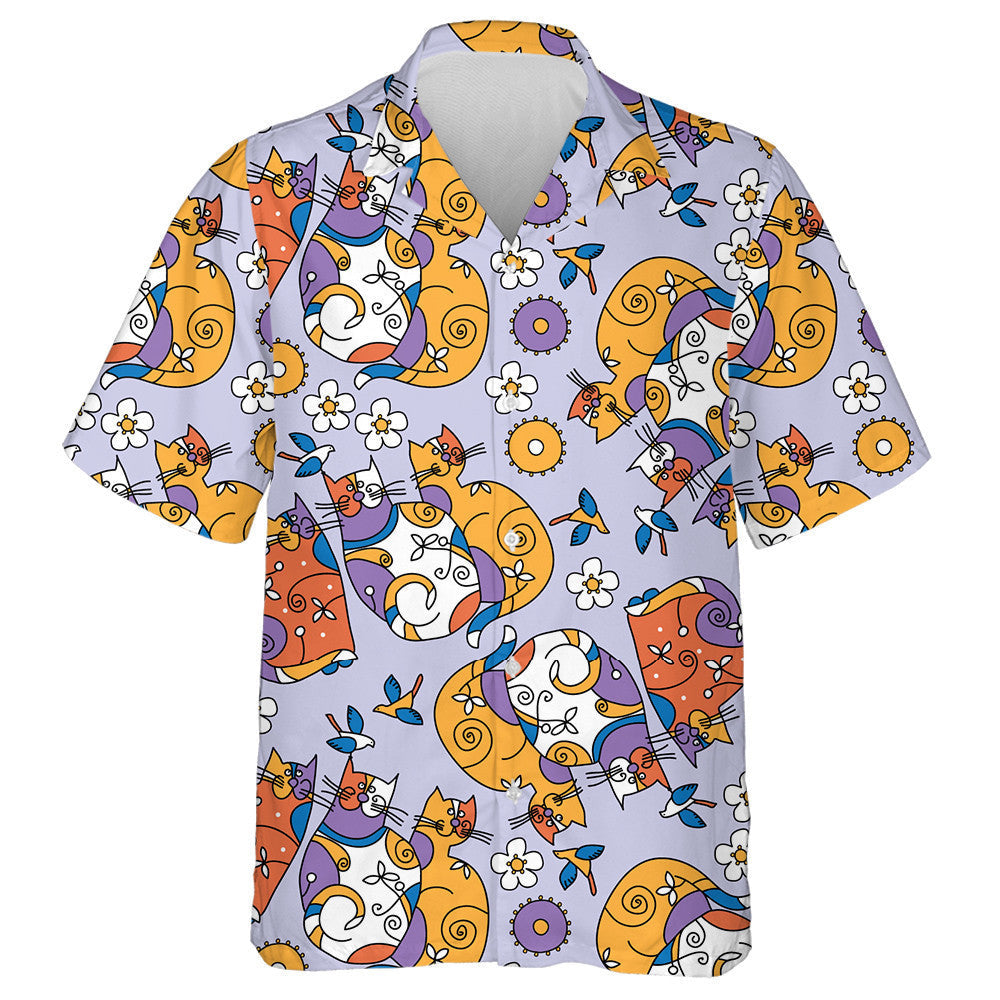 Cat With Friends And White Flower Hawaiian Shirt, Hawaiian For Gift