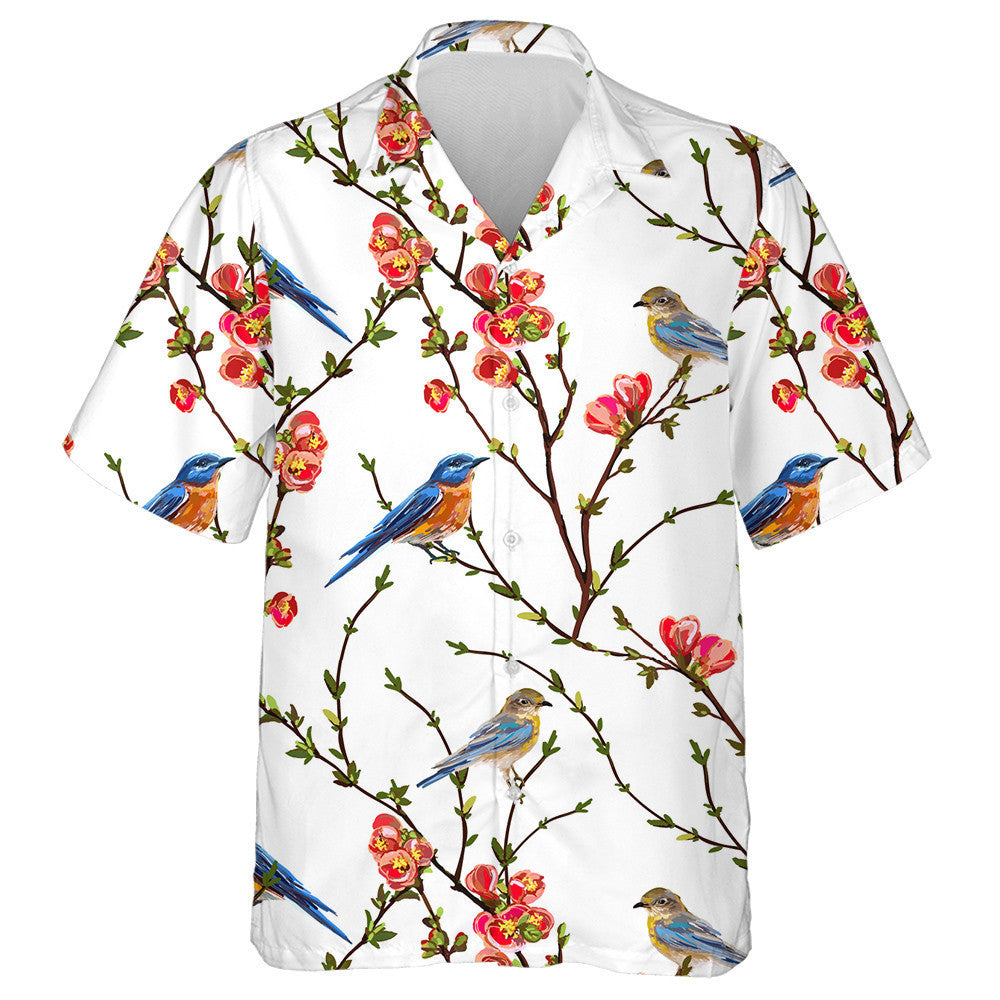 Birds Sitting On Beautiful Tropical Flowers Branch Hawaiian Shirt, Hawaiian Shirt Gift, Christmas Gift