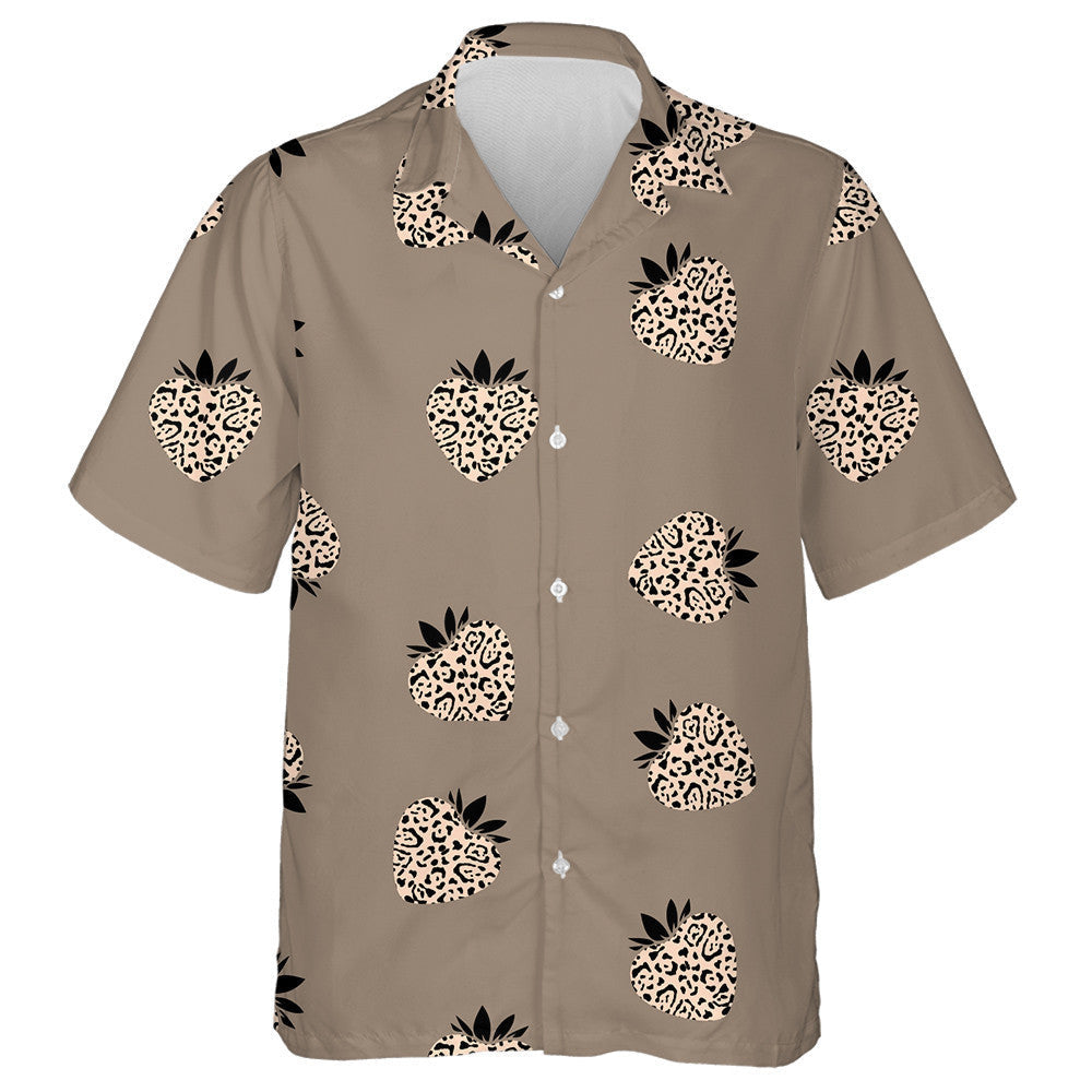 Strawberries With Leopard Ornament In Beige Tones Hawaiian Shirt, Hawaiian Shirt Gift, Christmas Gift