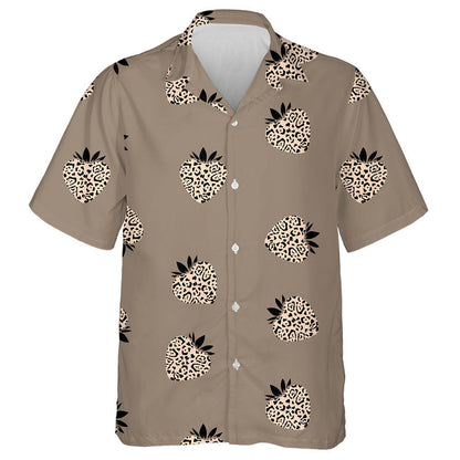 Strawberries With Leopard Ornament In Beige Tones Hawaiian Shirt, Hawaiian Shirt Gift, Christmas Gift