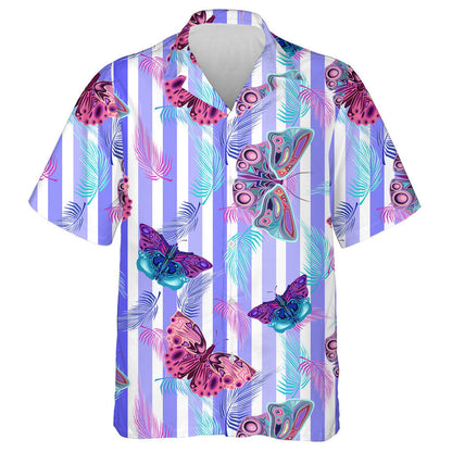 Pretty Theme Mystical Butterfly And Palm Leaves On Striped Hawaiian Shirt, Hawaiian Shirt Gift, Christmas Gift