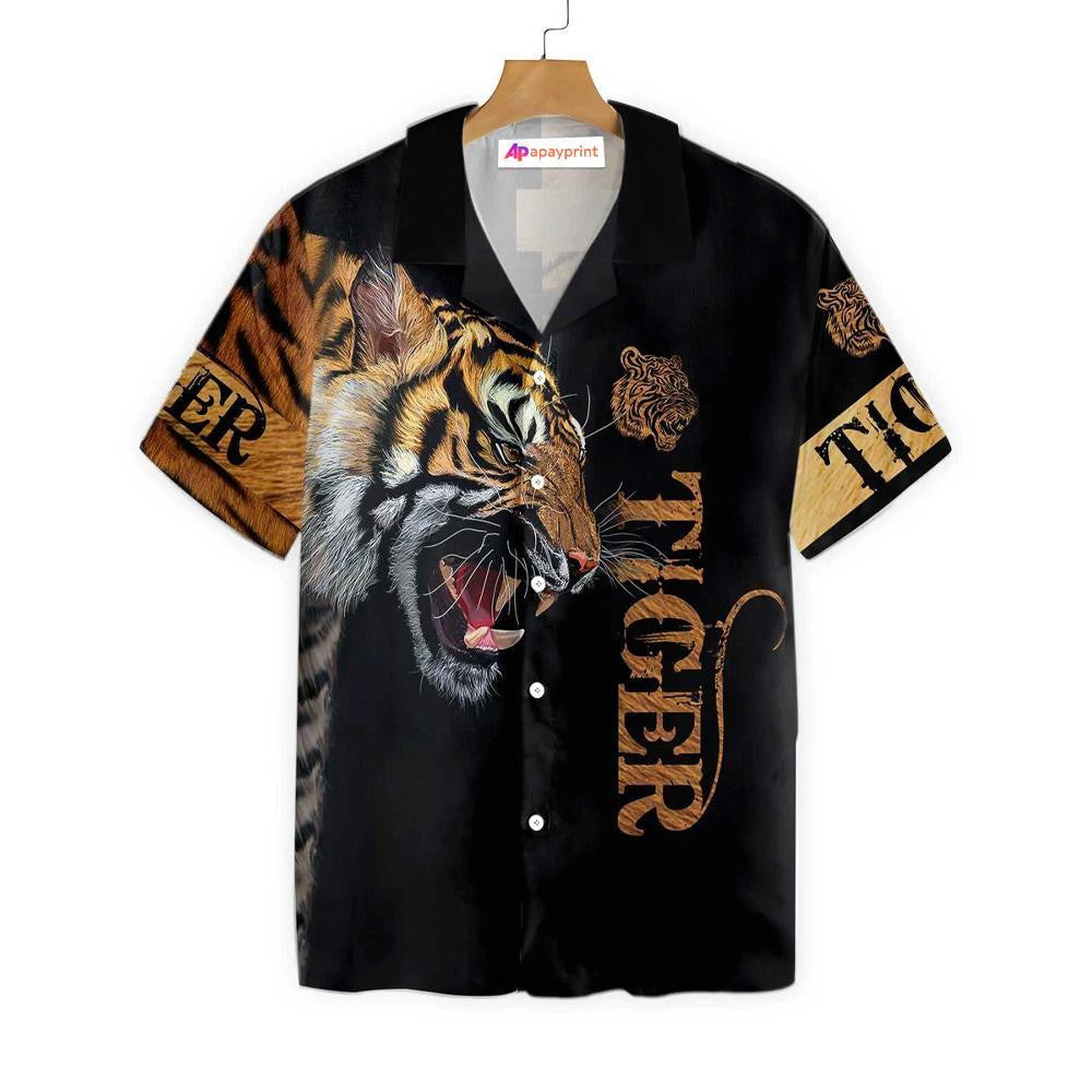 Tiger Skin On Black Background Pattern Hawaiian Shirt,Hawaiian Shirt Gift, Christmas Gift