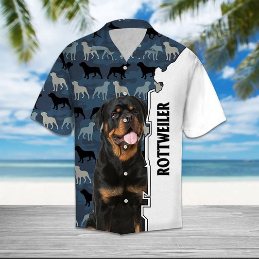 Gift For Dog Lovers Rottweiler Camo Military Pattern Hawaiian Shirt, Hawaiian Shirt Gift, Christmas Gift
