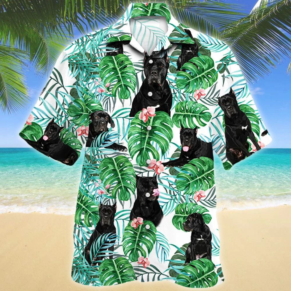 Awesome Black Cane Corso Dog Tropical Plant Hawaiian Shirt, Hawaiian Shirt Gift, Christmas Gift