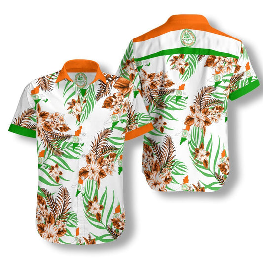 Green Hibiscus And Plumeria Miami Proud Background Hawaiian Shirt, Hawaiian Shirt Gift, Christmas Gift