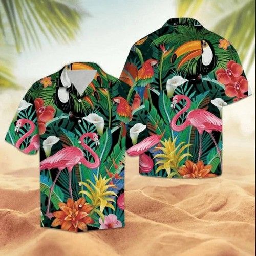 Bird Flamingo Tropical Hawaiian Shirts,Hawaiian Shirt Gift, Christmas Gift