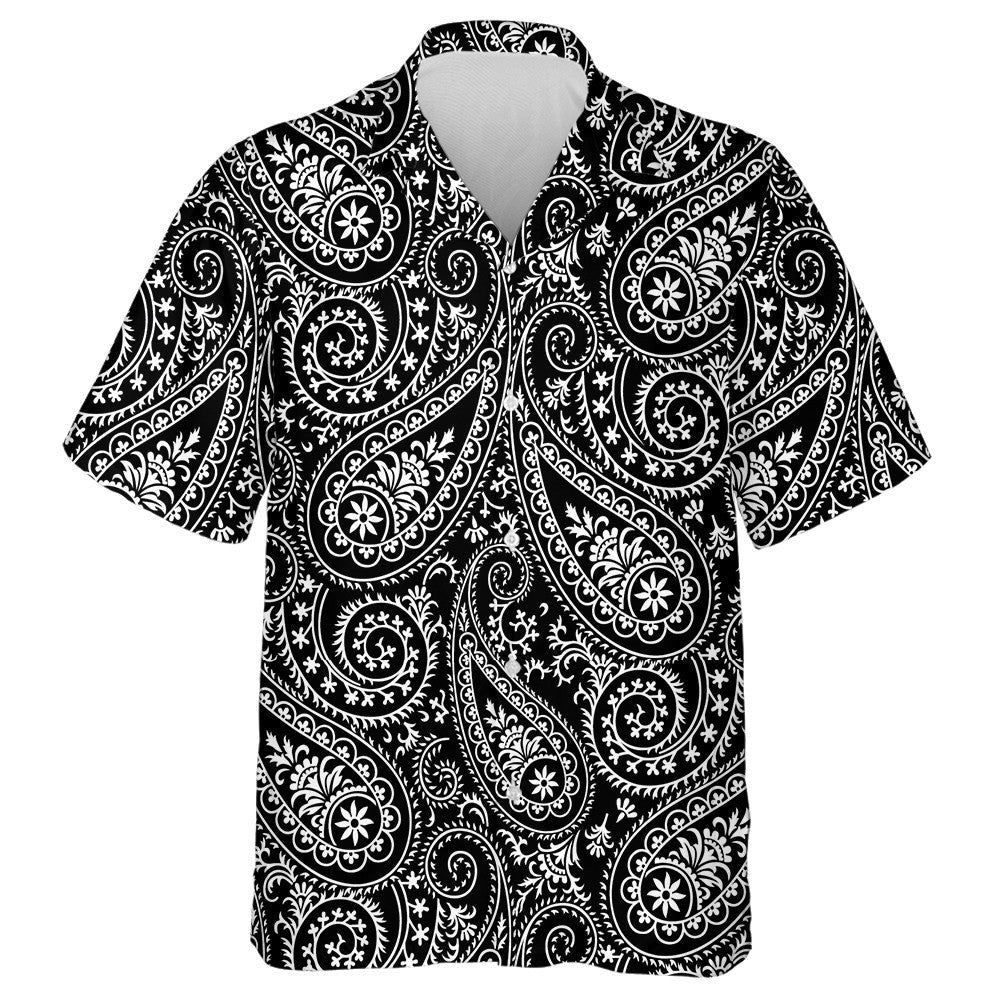 Black Background With Elegant Hand Drawn Paisley Pattern Hawaiian Shirt, Hawaiian Shirt Gift, Christmas Gift