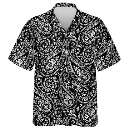 Black Background With Elegant Hand Drawn Paisley Pattern Hawaiian Shirt, Hawaiian Shirt Gift, Christmas Gift