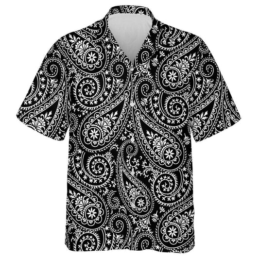 Black Background With Elegant Hand Drawn Paisley Pattern Hawaiian Shirt, Hawaiian Shirt Gift, Christmas Gift