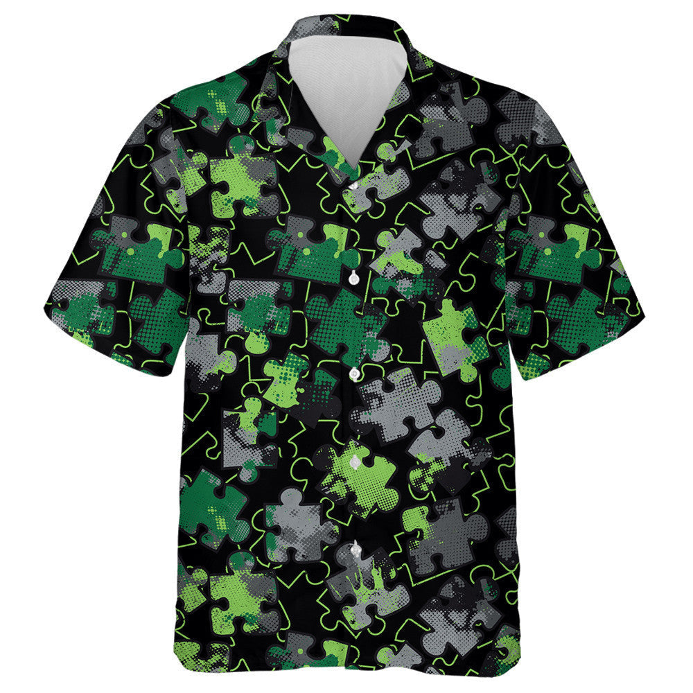 Pop Art Green And Black Puzzle Camo Pattern Hawaiian Shirt, Hawaiian Shirt Gift, Christmas Gift