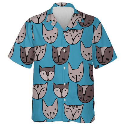 Cute Cats Faces Cartoon On Blue Hawaiian Shirt,Hawaiian Shirt Gift, Christmas Gift
